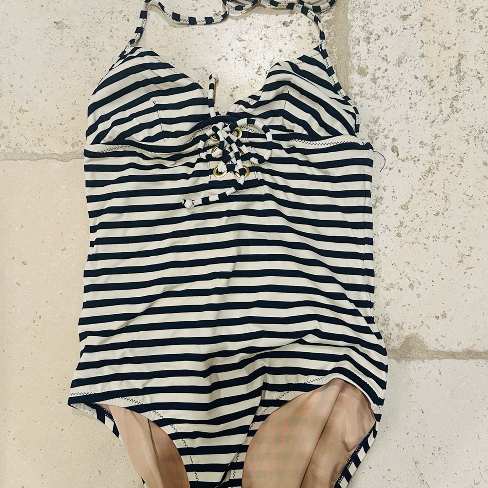Nautical stripe J Crew halter bathing suit